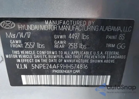 2017 Hyundai Sonata from USA, damaged, VIN 5NPE24AF9HH574816